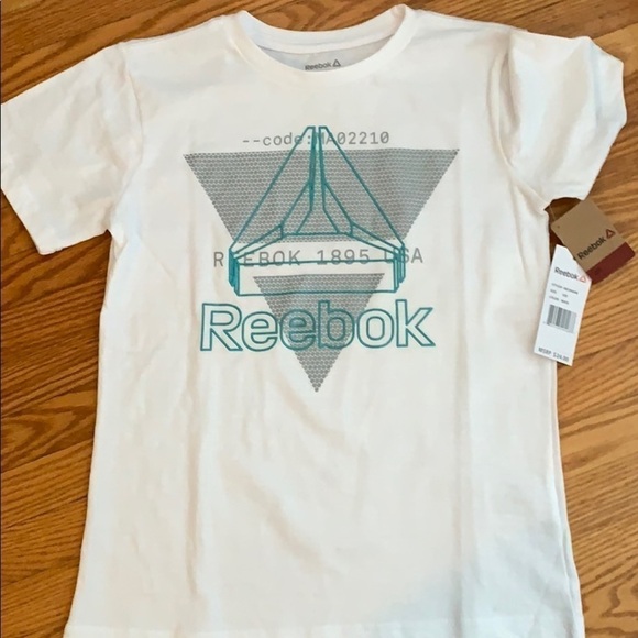 Reebok White T-shirt with Grey/Teal Logo Size S(8) - Picture 1 of 4